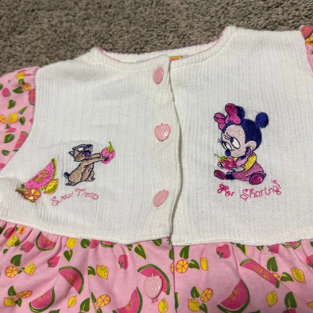 Vintage Disney Babies Minnie Mouse Romper 6/9M Fruit Watermelon Embroidered
